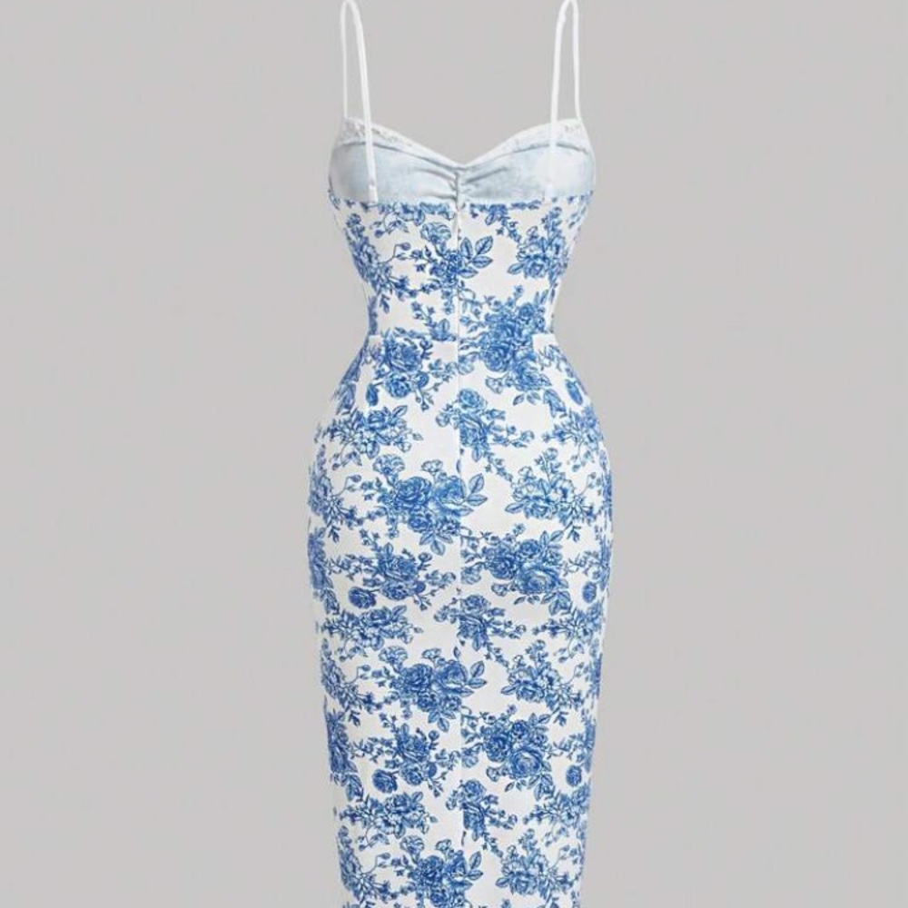 SHEIN MOD | NWT! 👗Floral Print Lace Panel Split Hem Cami Dress XS - Picture 2 of 12